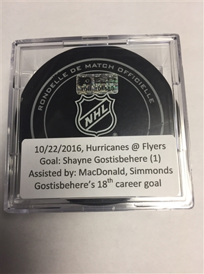 Shayne Gostisbehere - Philadelphia Flyers - Goal Puck - October 22, 2016 vs. Carolina Hurricanes (Flyers Logo)