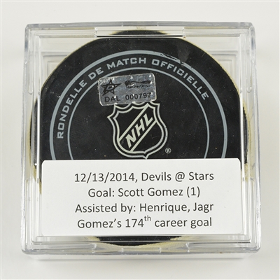 Scott Gomez - New Jersey Devils - Goal Puck - December 13, 2014 vs. Dallas Stars (Stars Logo)
