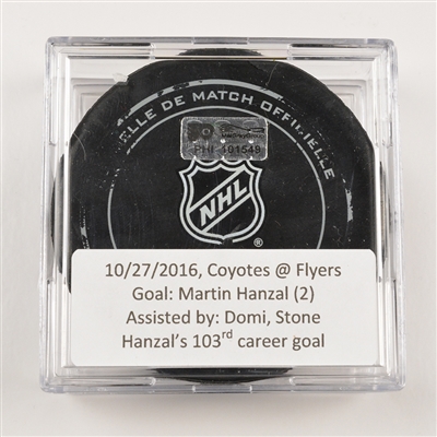 Martin Hanzal - Arizona Coyotes - Goal Puck - October 27, 2016 vs. Philadelphia Flyers (Flyers Heritage Night Logo)