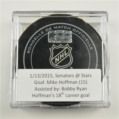 Mike Hoffman - Ottawa Senators - Goal Puck - January 13, 2015 vs. Dallas Stars (Stars Logo)