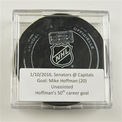 Mike Hoffman - Ottawa Senators - Goal Puck - January 10, 2016 vs. Washington Capitals (Capitals Logo)