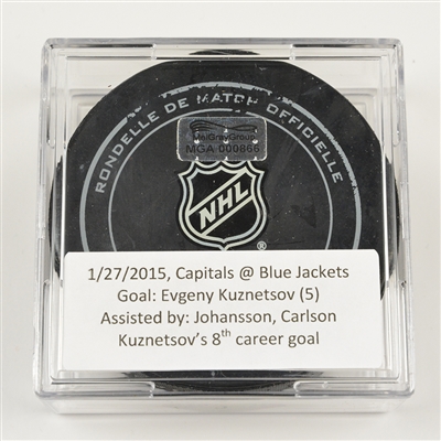 Evgeny Kuznetsov - Washington Capitals - Goal Puck - January 27, 2015 vs. Columbus Blue Jackets (Blue Jackets Logo)