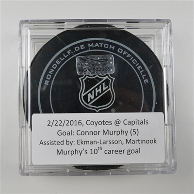 Connor Murphy - Arizona Coyotes - Goal Puck - February 22, 2016 vs. Washington Capitals (Capitals Logo) - MGA002825
