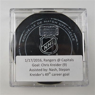 Chris Kreider - New York Rangers - Goal Puck - January 17, 2016 vs. Washington Capitals (Capitals Logo) - MGA002831