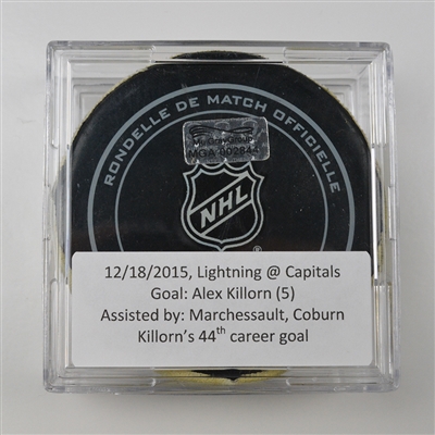 Alex Killorn - Tampa Bay Lightning - Goal Puck - December 18, 2015 vs. Washington Capitals (Capitals Logo) - MGA002844