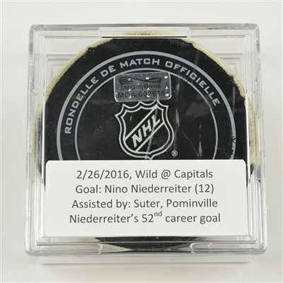 Nino Niederreiter - Minnesota Wild - Goal Puck - February 26, 2016 vs. Washington Capitals (Capitals Logo)