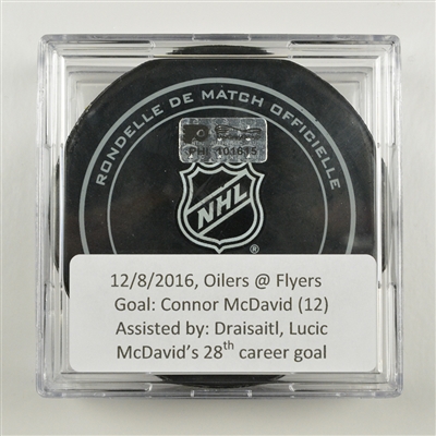 Connor McDavid - Edm. Oilers - Goal Puck - Dec. 8, 2016 vs. Philadelphia Flyers (Flyers Heritage Night Logo)