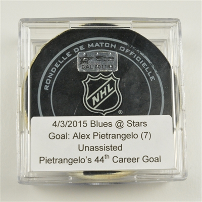 Alex Pietrangelo - St. Louis Blues - Goal Puck - April 3, 2015 vs the Dallas Stars (Stars Logo)