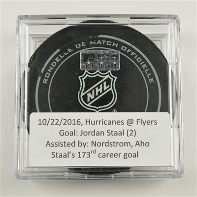 Jordan Staal - Carolina Hurricanes - Goal Puck - October 22, 2016 vs. Philadelphia Flyers (Flyers Logo)
