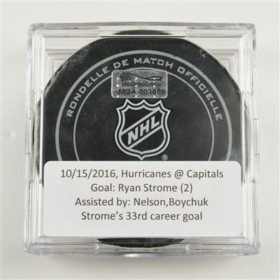 Ryan Strome - New York Islanders - Goal Puck - October 15, 2016 vs. Washington Capitals (Capitals Logo)