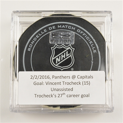 Vincent Trocheck - Florida Panthers - Goal Puck - February 2, 2016 vs. Washington Capitals (Capitals Logo)