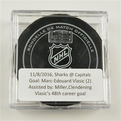Marc-Edouard Vlasic - San Jose Sharks - Goal Puck - November 8,2016 vs. Washington Capitals (Capitals Logo)