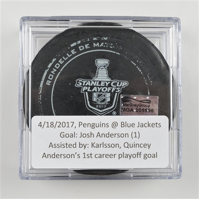 Josh Anderson - Columbus Blue Jackets - Goal Puck - April 18, 2017 vs. Pittsburgh Penguins (Blue Jackets Logo)