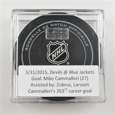 Mike Cammalleri - New Jersey Devils  - Goal Puck - March 31, 2015 vs. Columbus Blue Jackets (Blue Jackets Logo)
