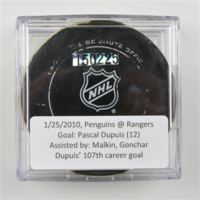 Pascal Dupuis - Pittsburgh Penguins  - Goal Puck (Malkin Assist) - January 25, 2010 vs. New York Rangers (Rangers Logo)