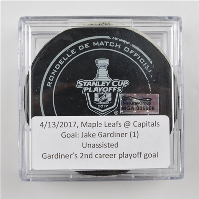 Jake Gardiner - Toronto Maple Leafs - Goal Puck - April 13, 2017 vs. Washington Capitals (Capitals Logo)
