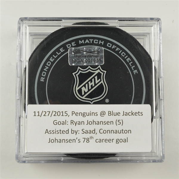 Ryan Johansen - Columbus Blue Jackets - Goal Puck - November 27, 2015 vs. Pittsburgh Penguins (Blue Jackets Logo)
