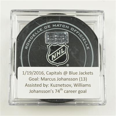 Marcus Johansson - Washington Capitals - Goal Puck - January 19, 2016 vs. Columbus Blue Jackets (Blue Jackets Logo)
