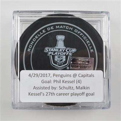 Phil Kessel - Pittsburgh Penguins - Goal Puck (Malkin Assist) - April 29, 2017 vs. Washington Capitals (Capitals Logo)