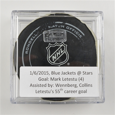 Mark Letestu - Columbus Blue Jackets - Goal Puck - January 6, 2015 vs. Dallas Stars (Stars Logo)