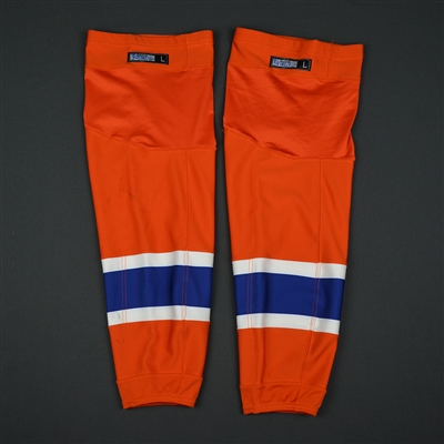 Connor McDavid - Edmonton Oilers - Game-Worn Orange Socks - Oct. 30, 2016 vs. Senators - PHOTO-MATCH