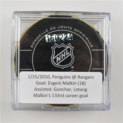 Evgeni Malkin - Pittsburgh Penguins - Goal Puck - January 25, 2010 vs. New York Rangers (Rangers Logo)
