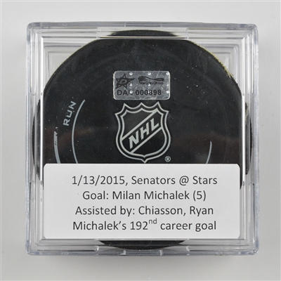 Milan Michalek - Ottawa Senators - Goal Puck - January 13, 2015 vs. Dallas Stars (Stars Logo)