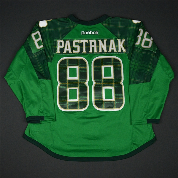 David Pastrnak - Boston Bruins - St. Patricks Day Warmup-Worn Jersey - Worn on March 11, 2017