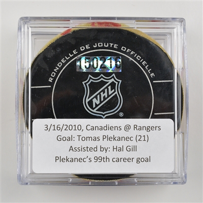 Tomas Plakanec - Montreal Canadiens - Goal Puck - March 16, 2010 vs. New York Rangers (Rangers Logo)
