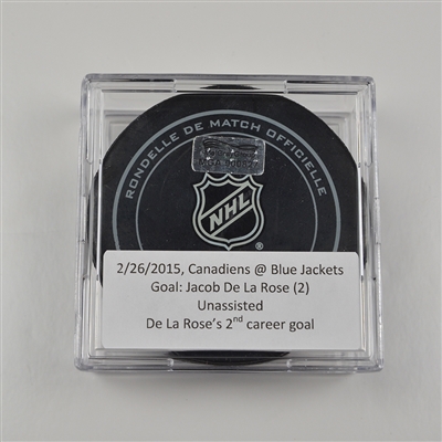 Jacob De La Rose - Montreal Canadiens - Goal Puck - February 26, 2015 vs. Columbus Blue Jackets (Blue Jackets Logo)