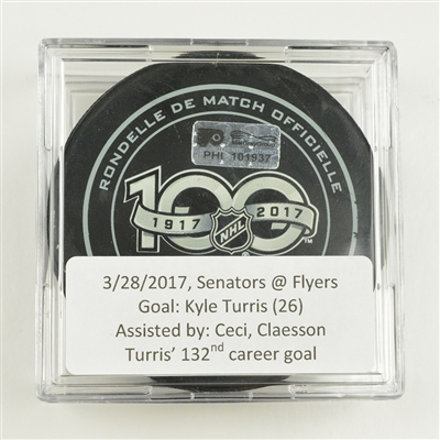 Kyle Turris - Philadelphia Flyers - Goal Puck - March 28, 2017 vs. Philadelphia Flyers (Flyers Logo)