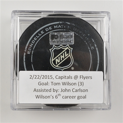 Tom Wilson - Washington Capitals - Goal Puck - February 22, 2015 vs the Philadelphia Flyers (Flyers Logo)