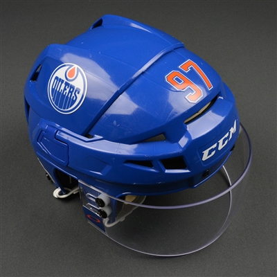 Connor McDavid - Edm. Oilers - Game-Worn Blue CCM Helmet - PHOTO-MATCHED to 6  Games at Rogers Place during 2016-17 Season