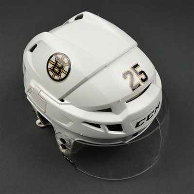 Brandon Carlo - Boston Bruins - 2016-17 Game-Worn White Helmet