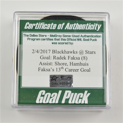 Radek Faksa - Dallas Stars - Goal Puck - February 4, 2017 vs. Chicago Blackhawks (Stars Logo)