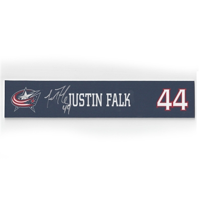 Justin Falk - Columbus Blue Jackets - 2015-16 Autographed Locker Room Nameplate  