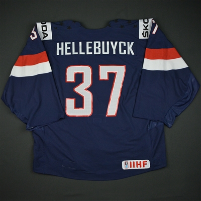 Connor Hellebuyck - 2017 U.S. IIHF World Championship - Game-Worn Navy Jersey - Back-Up Only