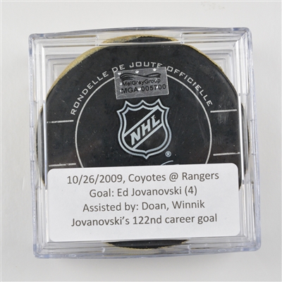 Ed Jovanovski - Phoenix Coyotes - Goal Puck - October 26, 2009 vs. New York Rangers (Rangers Logo)