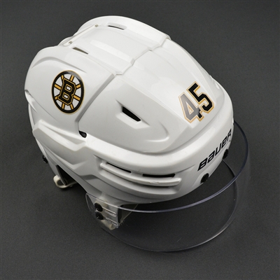 Joe Morrow - Boston Bruins - 2016-17 Game-Worn White Helmet