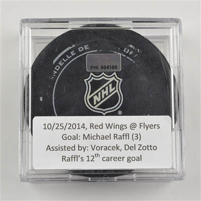 Michael Raffl - Philadelphia Flyers - Goal Puck - October 25, 2014 vs.  Detroit Red Wings (Flyers Logo)