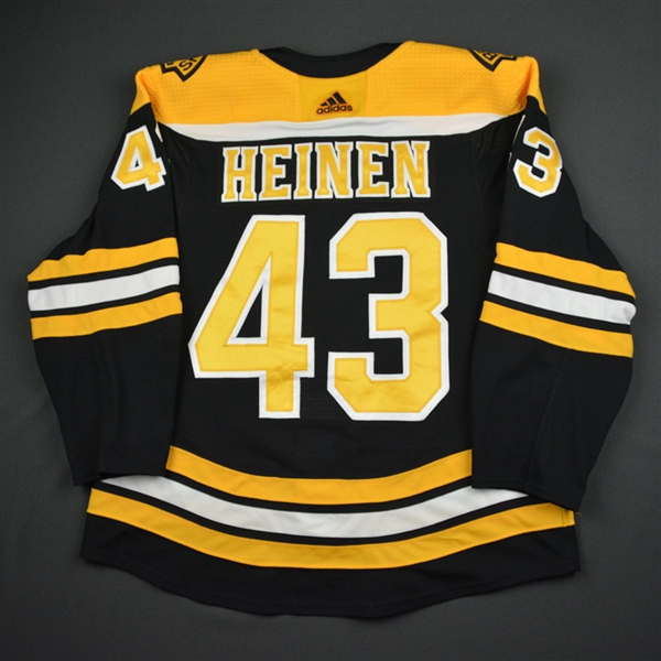 Danton Heinen - Boston Bruins - 2018 Willie ORee 60th Anny. Patch Game-Worn Jersey 