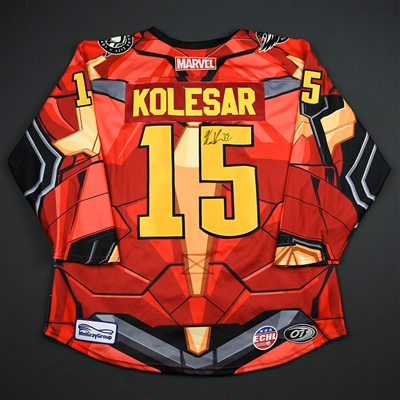 Keegan Kolesar - Quad City Mallards - 2017-18 MARVEL Super Hero Night - Game-Worn Autographed Jersey