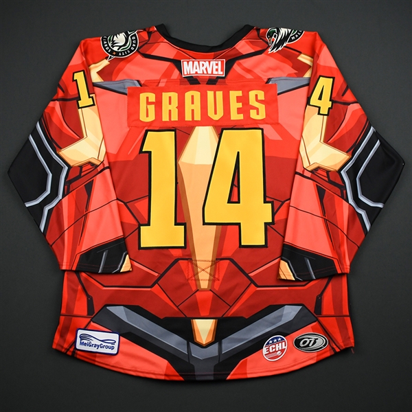 Jacob Graves - Quad City Mallards - 2017-18 MARVEL Super Hero Night - Game-Issued Autographed Jersey