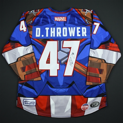 Dalton Thrower - Allen Americans - 2017-18 MARVEL Super Hero Night - Game-Worn Autographed Jersey