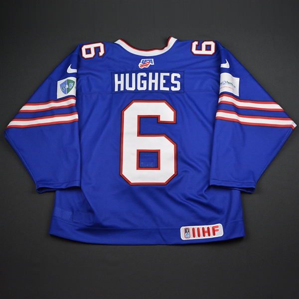 Quinn Hughes - 2018 U.S. IIHF World Junior Championship - Game-Worn Buffalo Bills-themed Jersey
