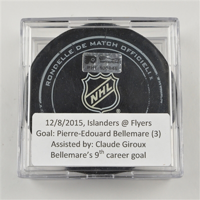 Pierre-Edouard Bellemare - Philadelphia Flyers - Goal Puck - December 8, 2015 vs. New York Islanders (Flyers Logo)
