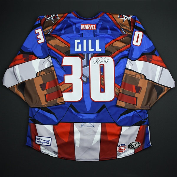 Riley Gill - Allen Americans - 2017-18 MARVEL Super Hero Night - Game-Issued Autographed Jersey