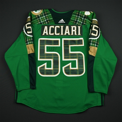 Noel Acciari - Boston Bruins - St. Patricks Day-Themed Warmup-Issued Autographed Jersey - March 6, 2018