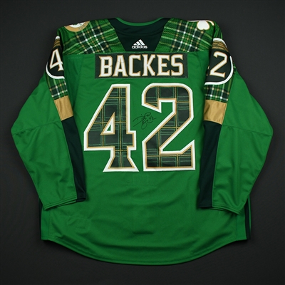David Backes - Boston Bruins - St. Patricks Day-Themed Warmup-Worn Autographed Jersey w/A - March 6, 2018