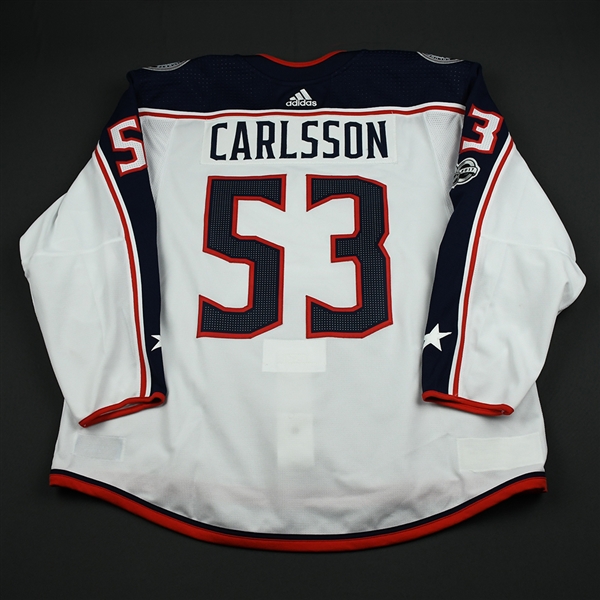 Gabriel Carlsson - Columbus Blue Jackets - 2017-18 White Game-Worn Jersey 